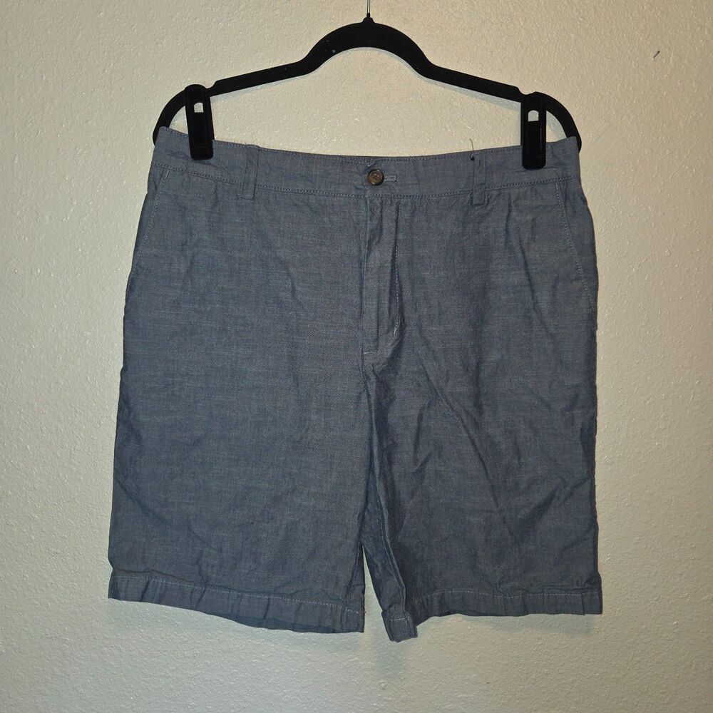 Van Heusen Studio Blue Cotton Chambray Flat Front Shorts Size 33